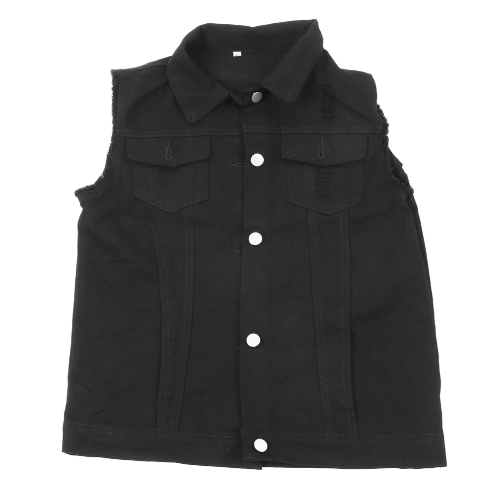 Sleeveless Vest Jacket Slim Fashionable Button Closure Rough Cuffs Delicate Pocket for Shopping Travel Black XL 55kg‑60kg