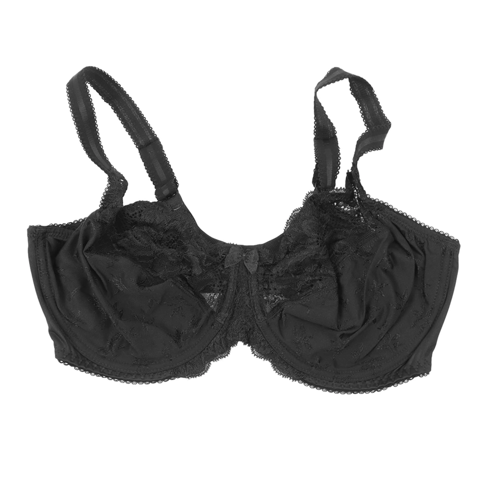 Full Cup Bra Women Lace Thin Wired Underwear Soft Breathable Skin Friendly Clothing Black 80D