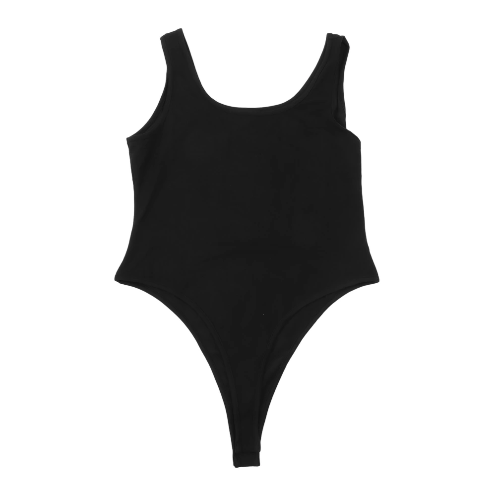 Women Sleeveless Bodysuit Slim Fitting Pure Color Buttoned Briefs Bodysuit for Summer Wear Black L