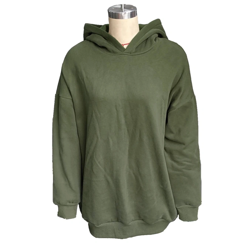 Women Hoodies Drop Shoulder Long Sleeves Loose Fitting Pure Color Casual Oversized Pullover Top OD Green M