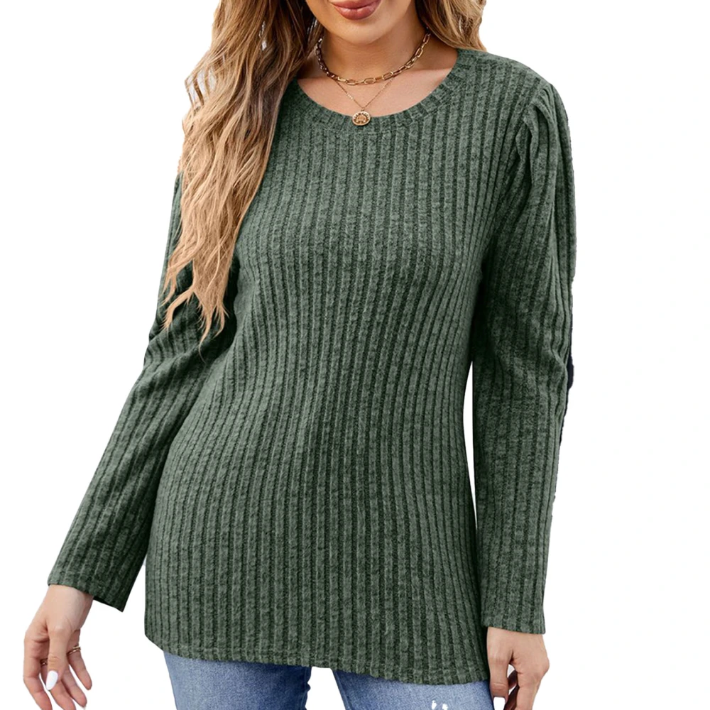 Women Casual Top Bubble Long Sleeve Clothing Polyester Fiber Round Neck Pullover for Daily Life Work Green M