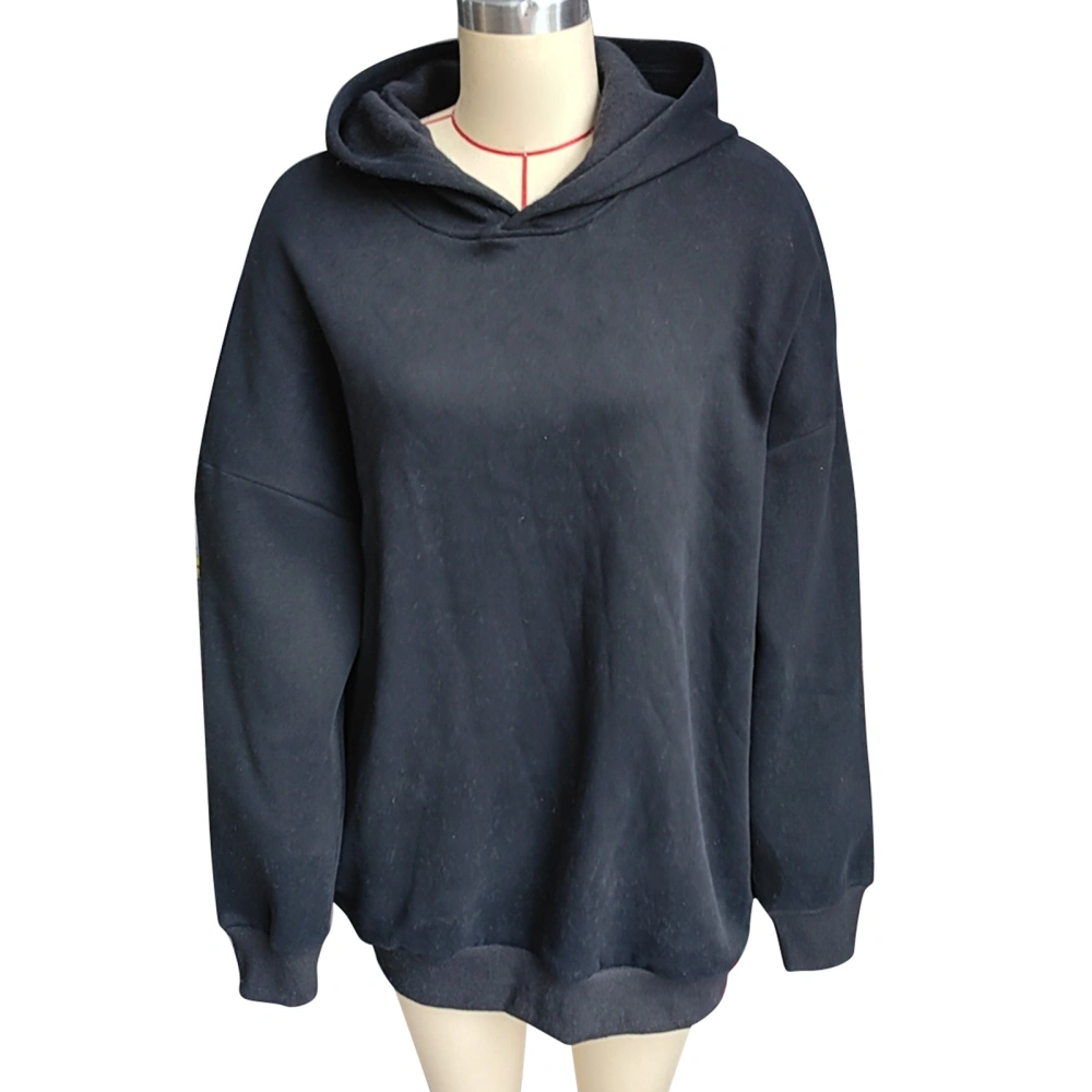 Women Hoodlie Sweatshirt Casual Comfy Loose Fit Long Sleeve Fleece Hooded Pullover Top Black L