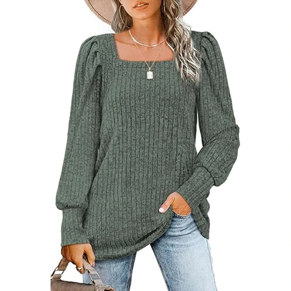 Puff Long Sleeve Blouse Top Plain Color Fashionable Tunic Blouse for Women Daily Life OD Green XL