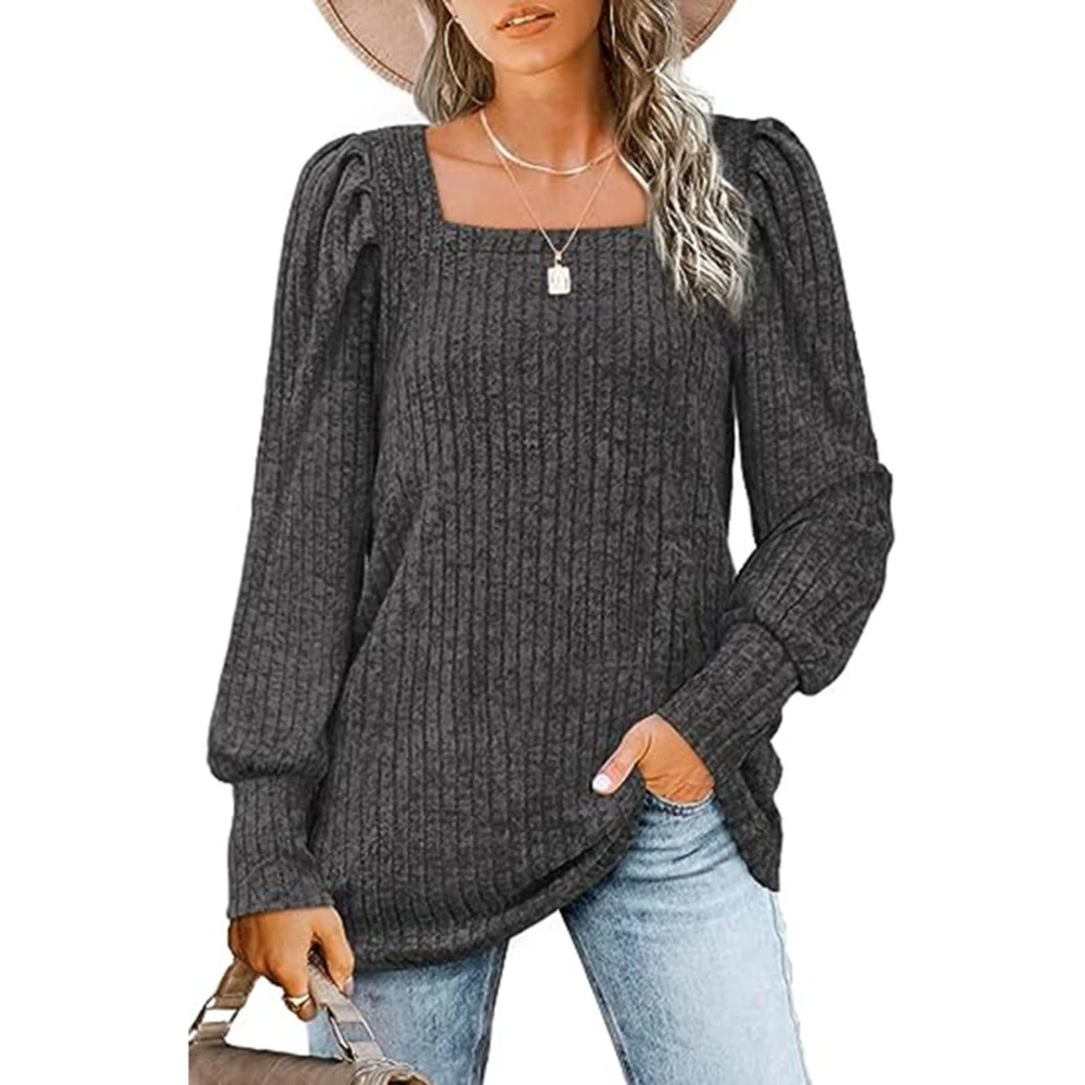 Puff Long Sleeve Blouse Top Plain Color Fashionable Tunic Blouse for Women Daily Life Black Grey S