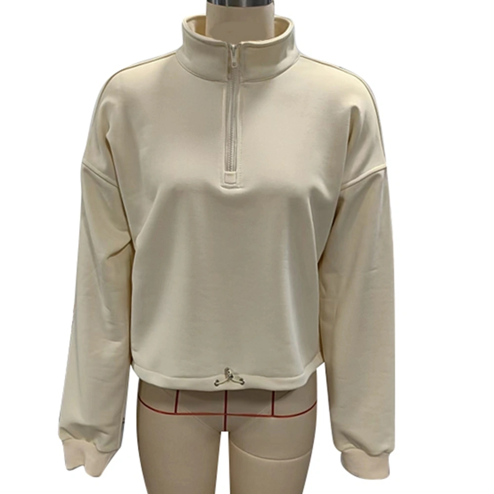 Women Casual 1/4 Zip Pullover Long Sleeve Loose Fit Drawstring Hem Quarter Zip Sweatshirt Apricot XL