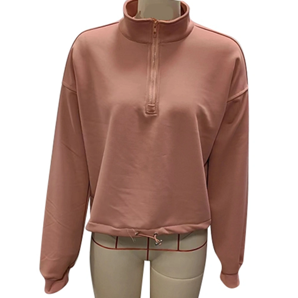 Women Casual 1/4 Zip Pullover Long Sleeve Loose Fit Drawstring Hem Quarter Zip Sweatshirt Gray Pink L