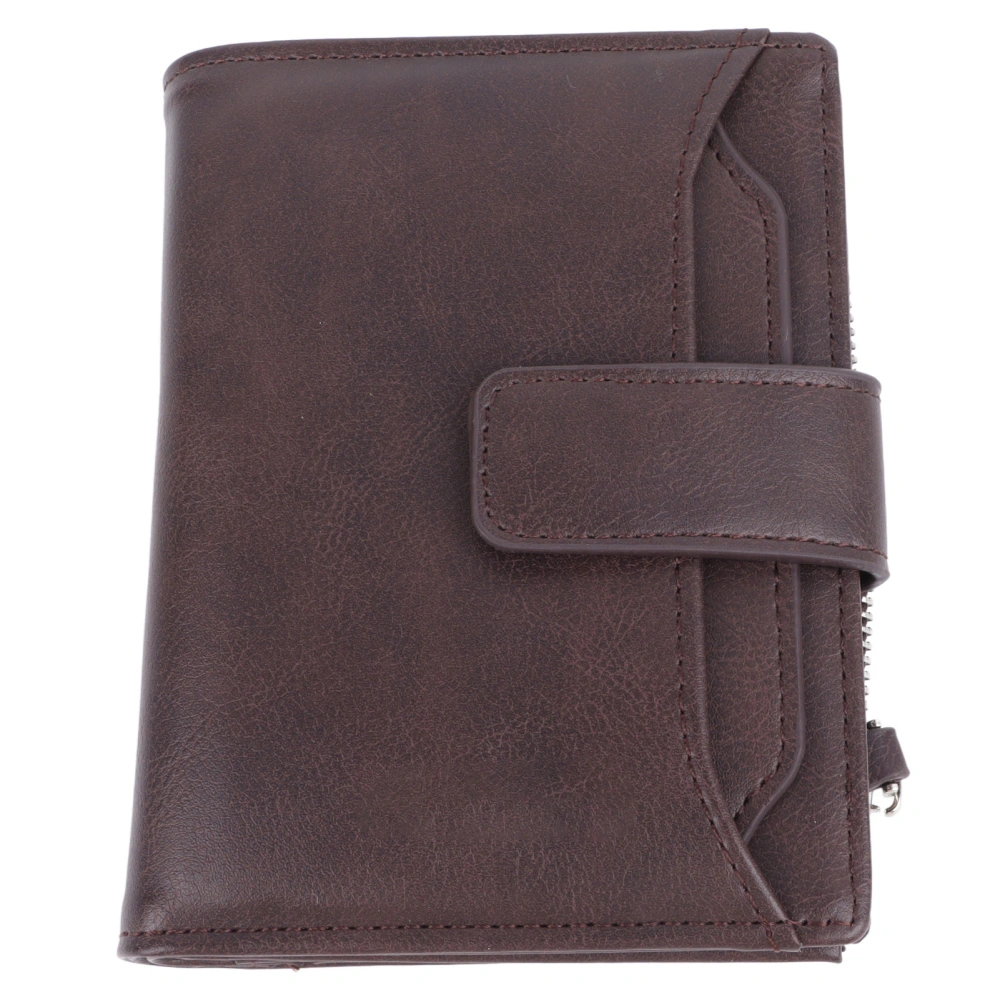 Man Zipper Wallet Lightweight Multi Card PU Leather Multi Purpose Waterproof Coin Wallet Coffee Short Type