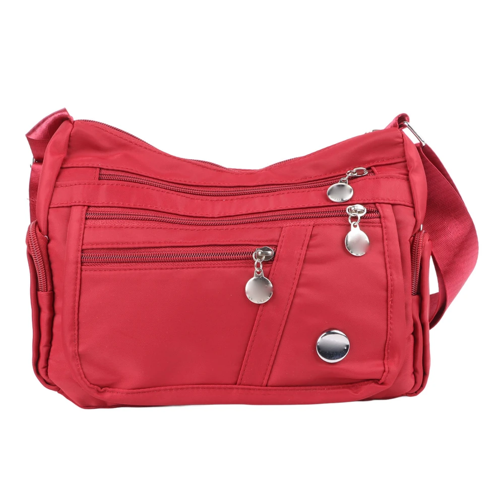 Women Waterproof Nylon Messenger Bag Fashionable Plain Color Adjustable Large Capacity Shoulder Bag Red M