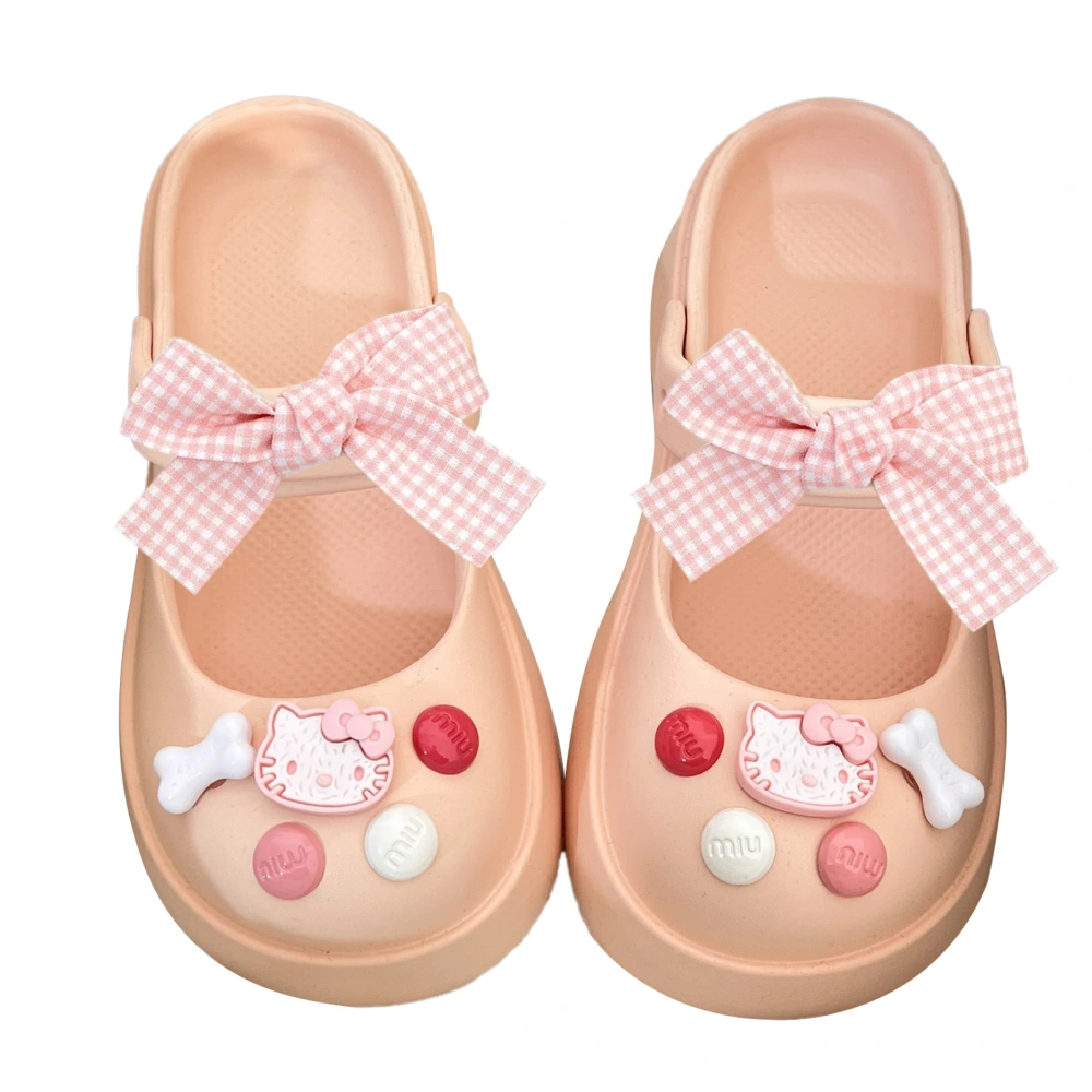 Cartoon Hole Shoes Outdoor Cute Close Toed Summer Platform Breathable Women Slides Girls Garden Hole Shoes Pink 38‑39 Size