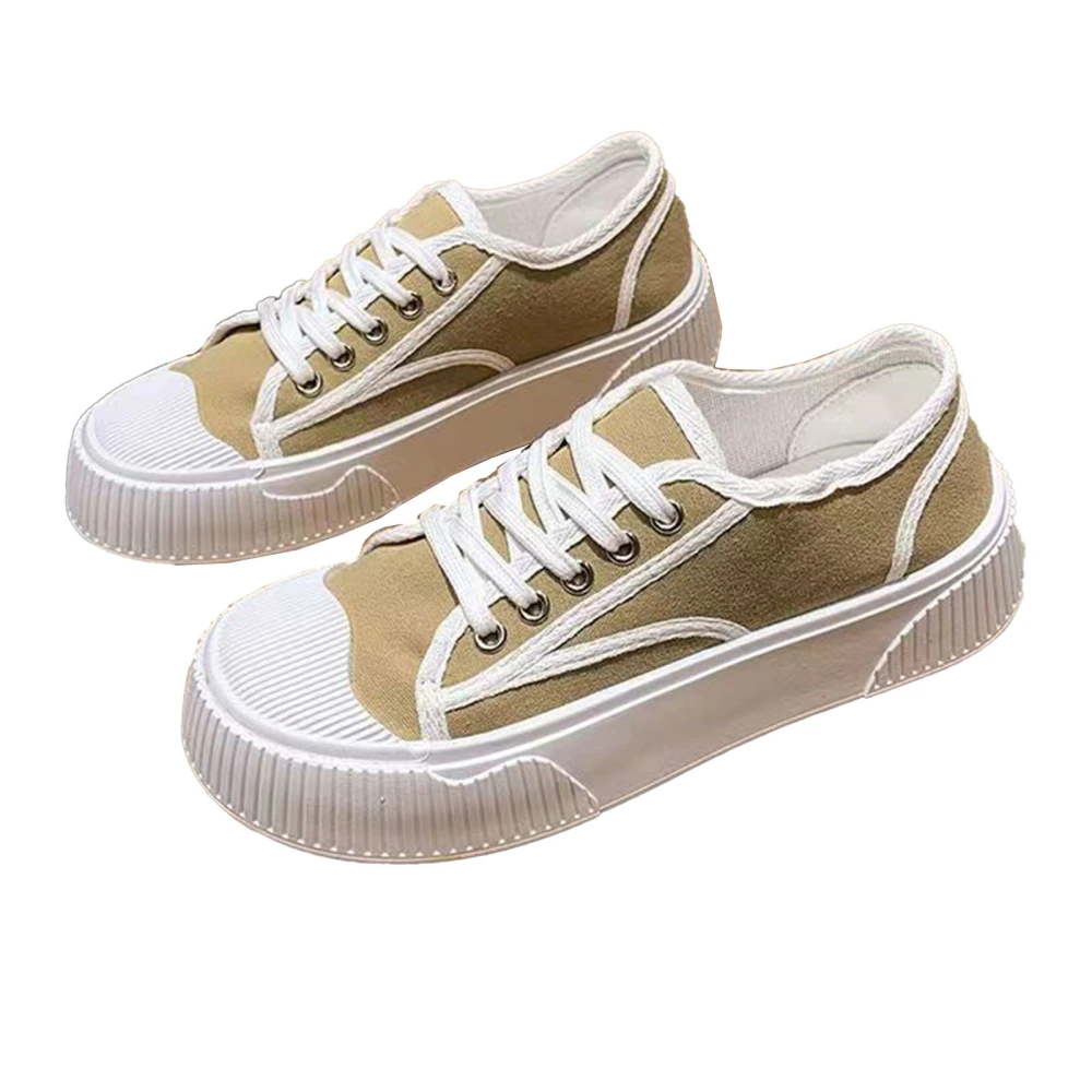 Women Low Top Canvas Sneaker Lace Up Breathable Fashion Lightweight Comfy Casual Shoes Coffee Color 37