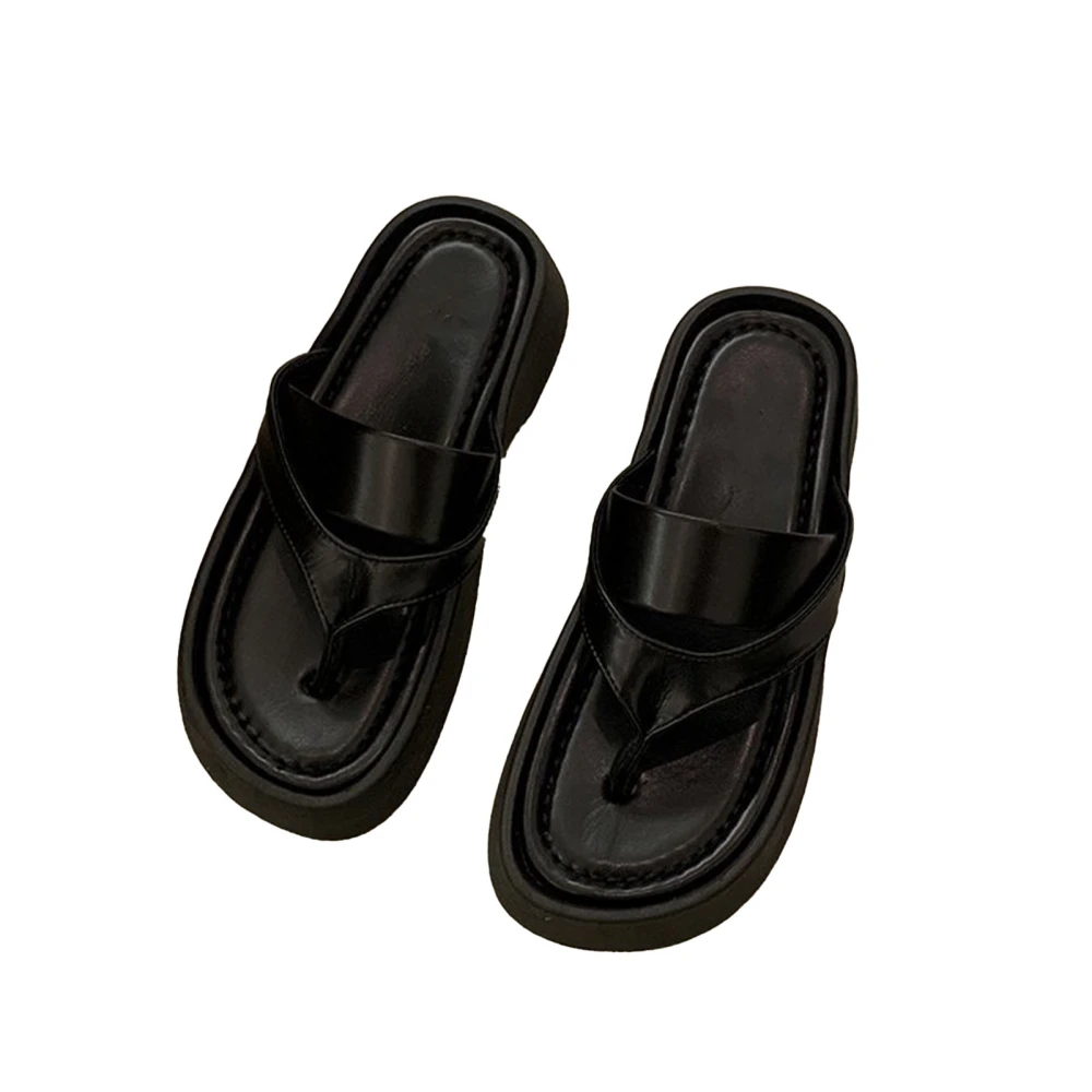 Women Thong Flip Flop Thick Soled Comfy Feet Support Beach Thong Sandals for Outdoor Black 39