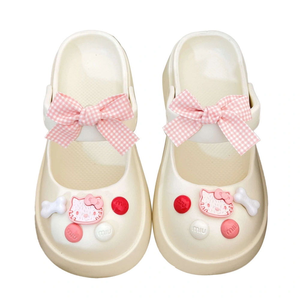 Cartoon Hole Shoes Outdoor Cute Close Toed Summer Platform Breathable Women Slides Girls Garden Hole Shoes White 36‑37 Size