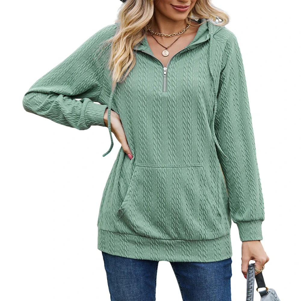 Women Hoodie with Pocket Pure Color Zipper V Neck Plain Color Long Sleeve Hooded Sweatshirt Pea Green M