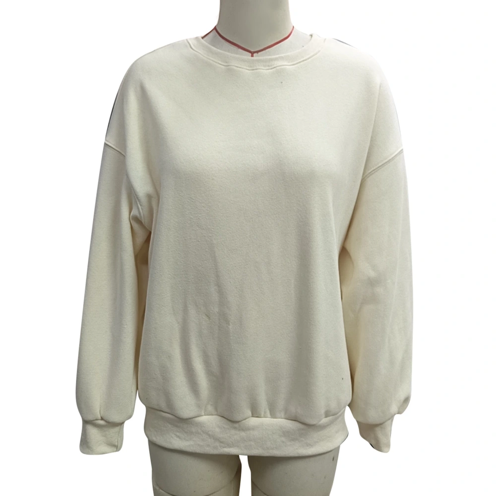 Female Crew Neck Sweatshirt Fashioable Long Sleeve Drop Shoulder Pure Color Pullover Shirt Apricot M