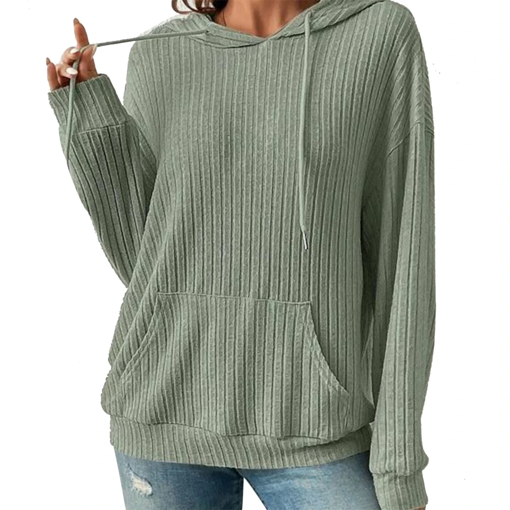 Women Knit Hoodie Pullover Long Sleeves Drawstring Loose Women Hooded Sweatshirt with Pocket for Work Party Shopping Green L