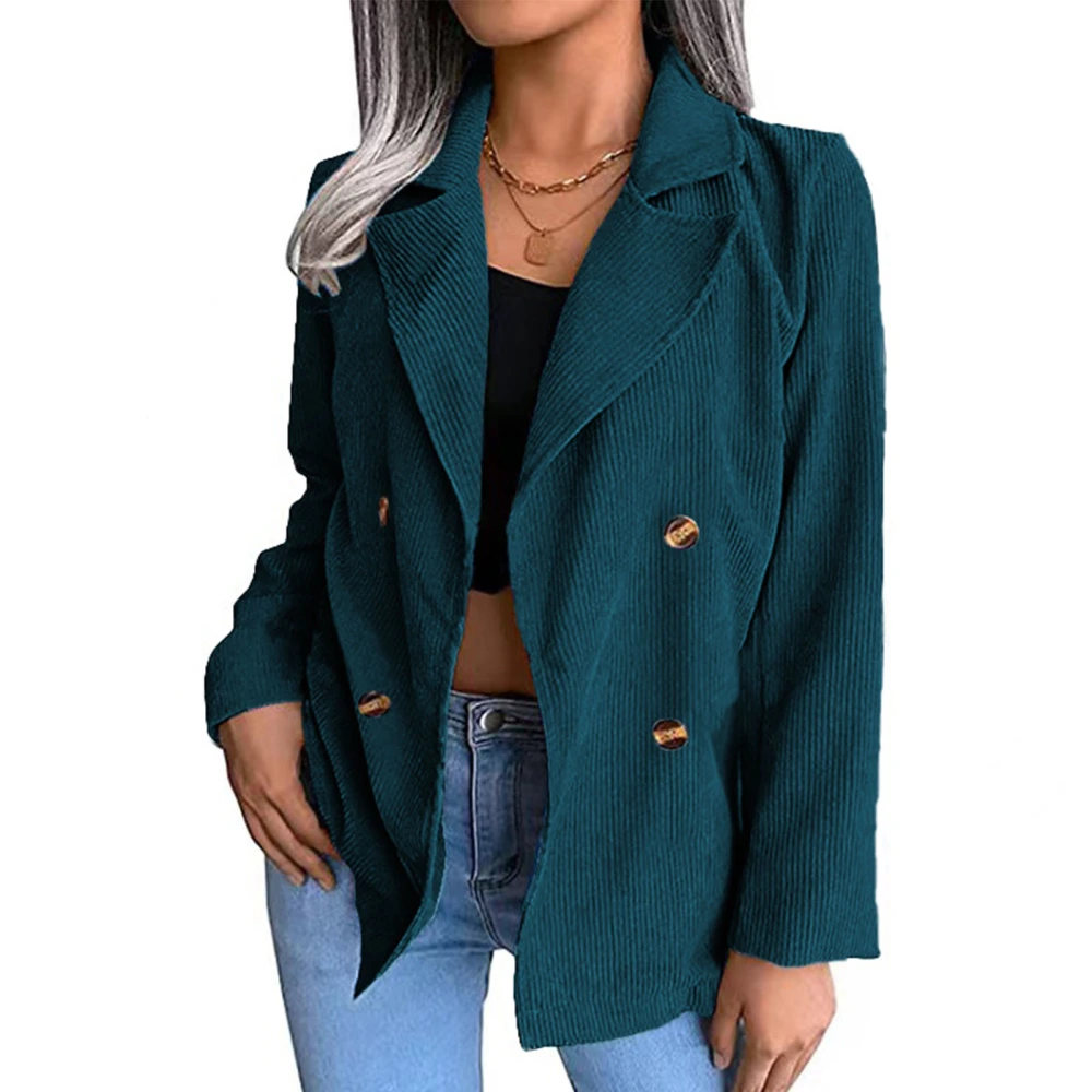 Women Coat V Neck Button Up Long Sleeves Short Office Jacket Casual Double Breasted Work Suit Lake Blue S