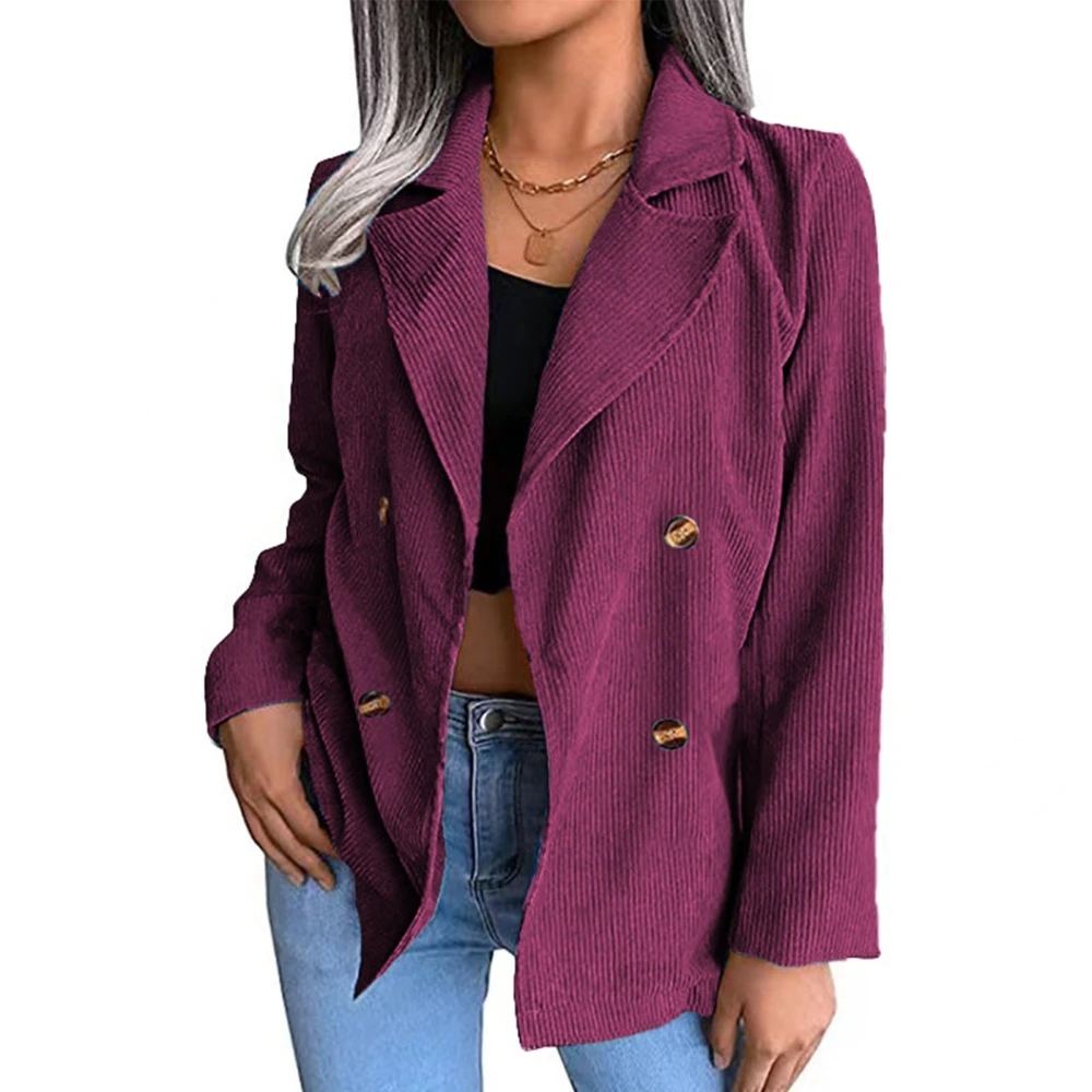 Women Coat V Neck Button Up Long Sleeves Short Office Jacket Casual Double Breasted Work Suit Aubergine M