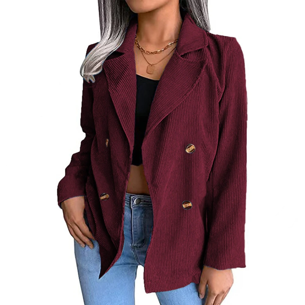 Women Coat V Neck Button Up Long Sleeves Short Office Jacket Casual Double Breasted Work Suit Red XXL