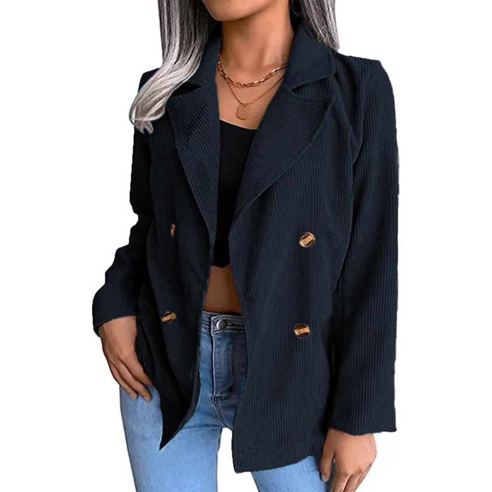 Women Coat V Neck Button Up Long Sleeves Short Office Jacket Casual Double Breasted Work Suit Purplish Blue XL