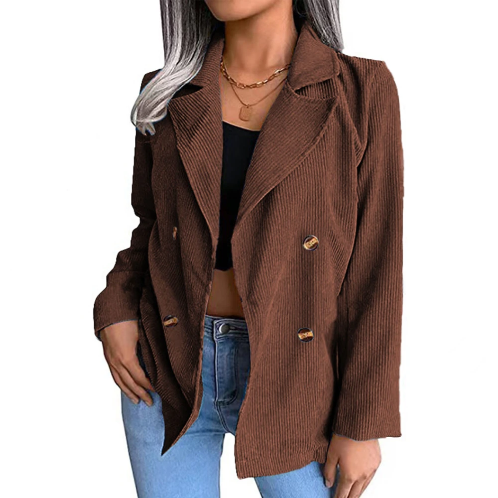 Women Coat V Neck Button Up Long Sleeves Short Office Jacket Casual Double Breasted Work Suit Coffee M