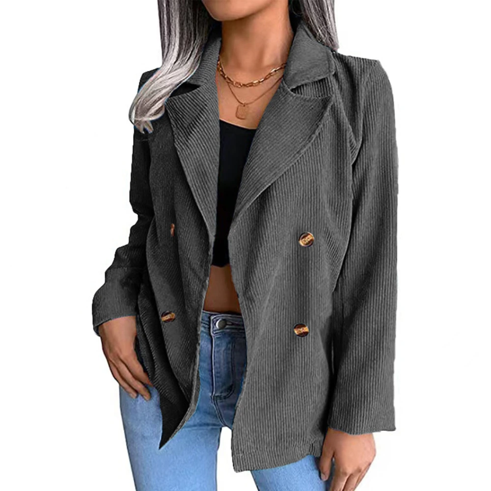 Women Coat V Neck Button Up Long Sleeves Short Office Jacket Casual Double Breasted Work Suit Light Gray L