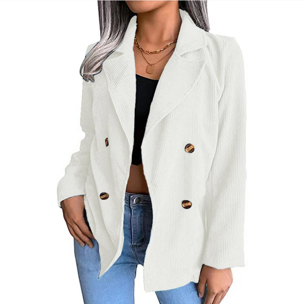 Women Coat V Neck Button Up Long Sleeves Short Office Jacket Casual Double Breasted Work Suit White XXL