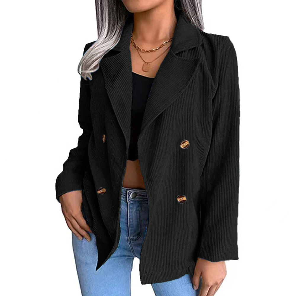 Women Coat V Neck Button Up Long Sleeves Short Office Jacket Casual Double Breasted Work Suit Black XL