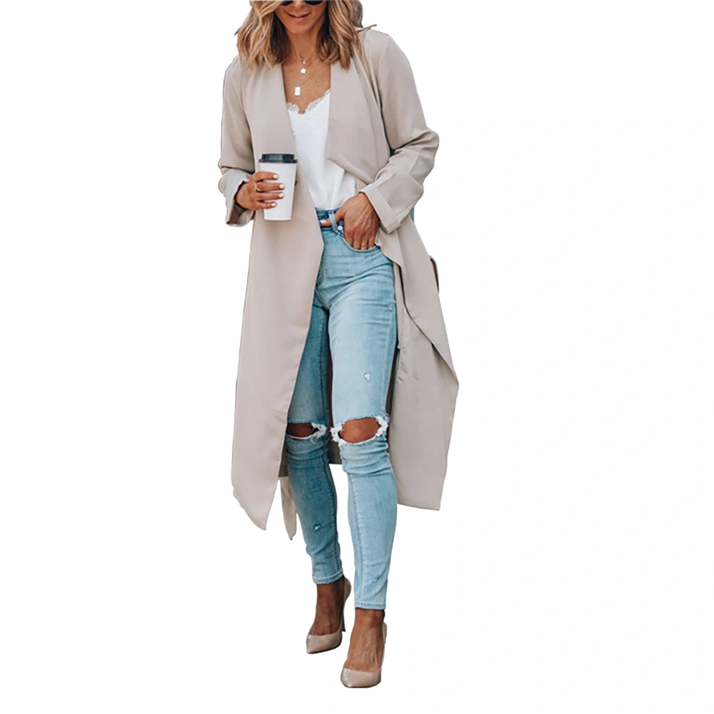 Women Trenchcoat Open Front Maxi Long Pure Color Soft Comfortable Women Overcoat for Outing Travel Party Light Khaki XL