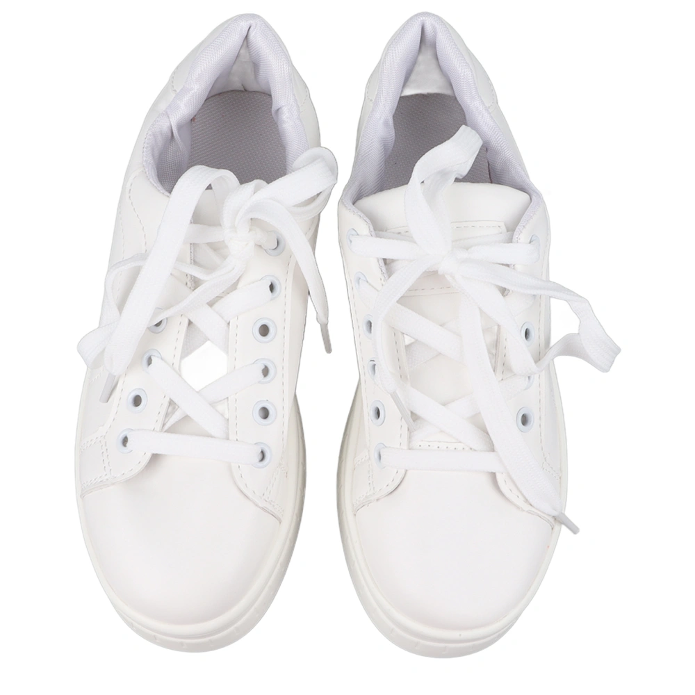 Women PU Leather Lace Up Sneakers Fashionable Thick Sole Casual Sports Shoes for Shopping Running White 36