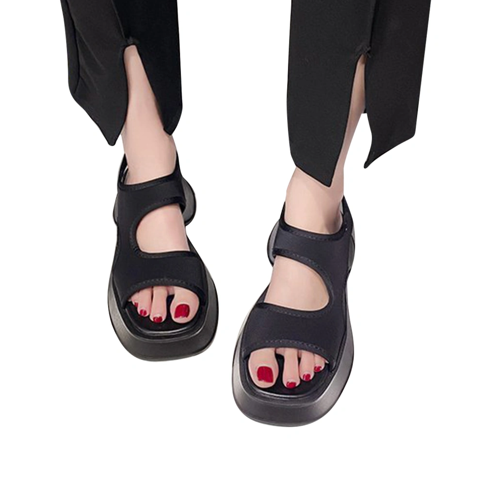 Thick Bottom Summer Shoes Fashionable Elastic Casual Fitted Open Toe Slide Summer Shoes for Women Black 39