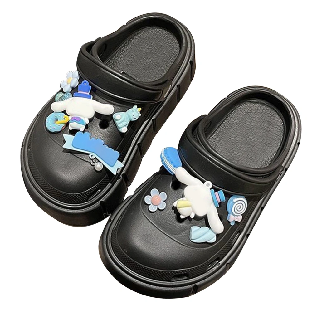 Closed Toe Sandal Hollow Out Holes Cartoon Decors Thicken Sole Summer Casual Gardening Shoes Black 38‑39 for 37‑38 Foot