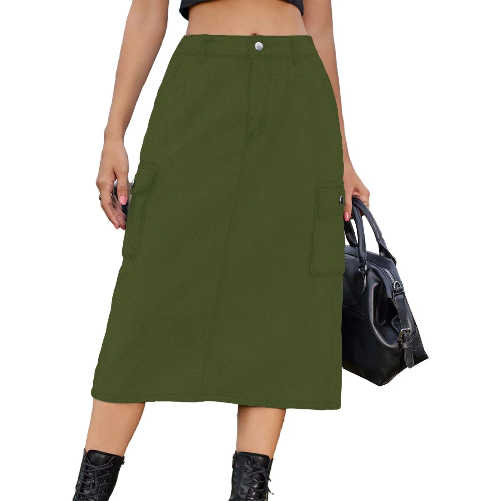 Split Midi Skirt High Waisted Fashionable Plain Color A Line Midi Skirt for Women Dating OD Green S