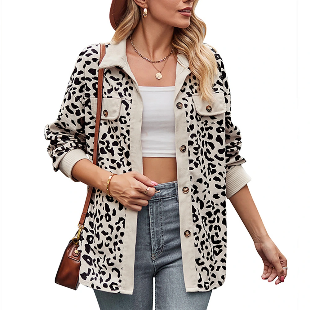 Women Long Sleeve Jacket Shirt Leopard Print Turn Down Collar Women Button Down Blouses Top for Daily Apricot M