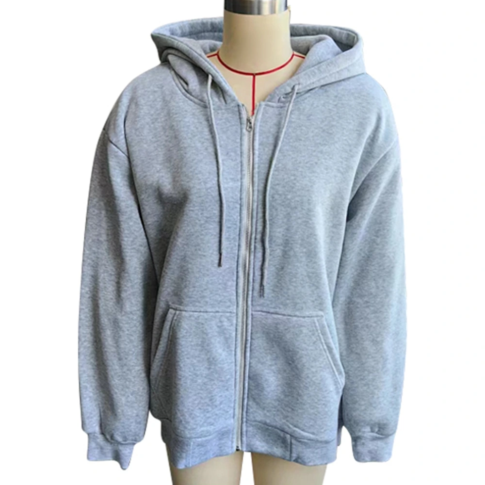 Women Full Zip Hooded Sweatshirt Loose Fit Drop Shoulder Long Sleeve Hoodie Sweatshirt with Pockets Grey XL