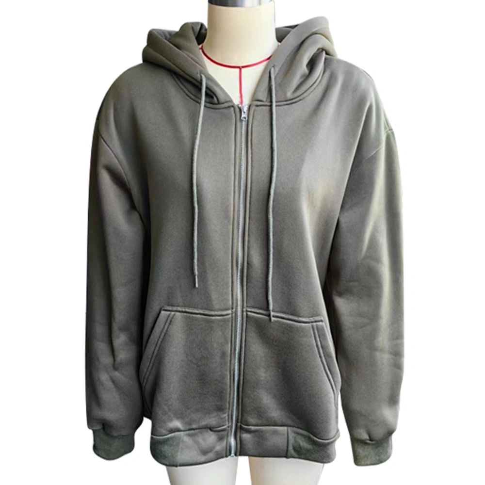 Women Zip Up Hoodies Drawstring Long Sleeves Rib Hem Cuffs Casual Hooded Sweatshirt with Pockets OD Green XS