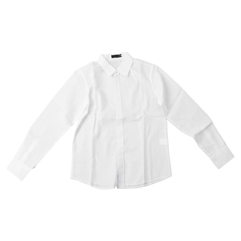 Male Button Up Shirt Turn Down Collar Plain Color Male Long Sleeve Business Shirt for Formal White M