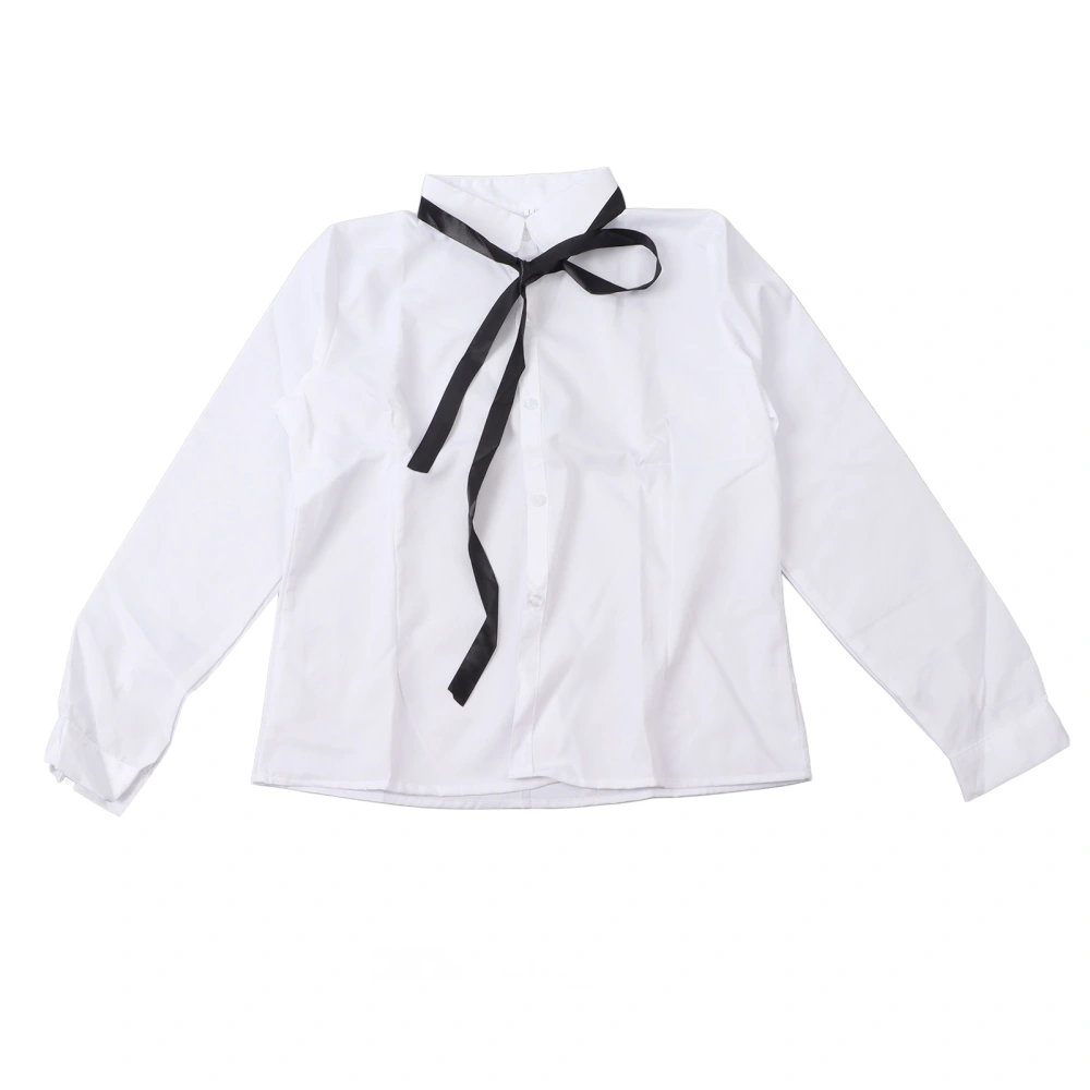 School Uniform White Shirt Fashionable Button Up School Uniform Casual Shirt for Performance White Long Sleeve with Ribbon L