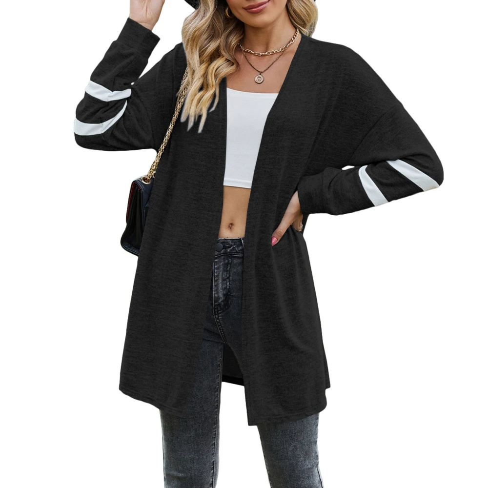 Women Sweater Coat Open Front Long Sleeve Soft Comfortable Casual Midi Long Knitwear Coat for Daily Wear Black XL