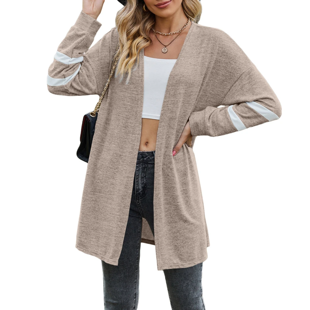 Women Sweater Coat Open Front Long Sleeve Soft Comfortable Casual Midi Long Knitwear Coat for Daily Wear Khaki L