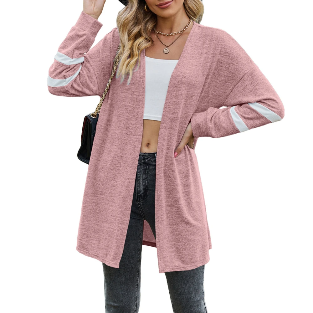 Women Sweater Coat Open Front Long Sleeve Soft Comfortable Casual Midi Long Knitwear Coat for Daily Wear Pink M