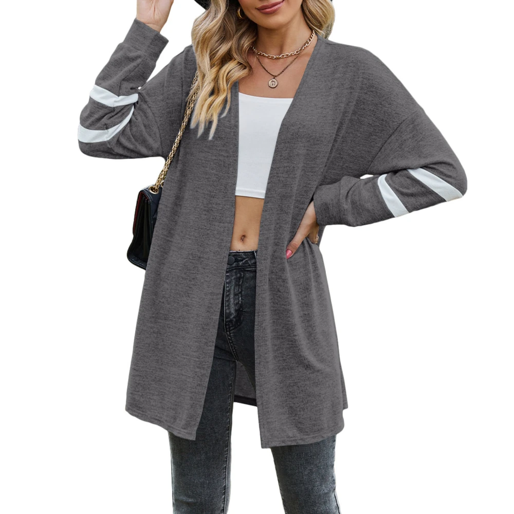 Women Sweater Coat Open Front Long Sleeve Soft Comfortable Casual Midi Long Knitwear Coat for Daily Wear Dark Gray L