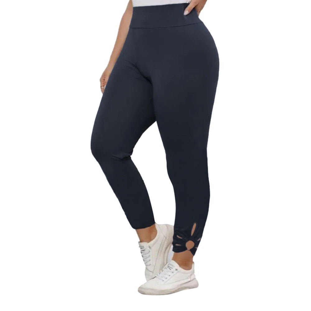 Women High Waist Hollow Bottom Leggings Pure Color Casual Fashionable Workout Stretch Pants for Dating Black 3XL