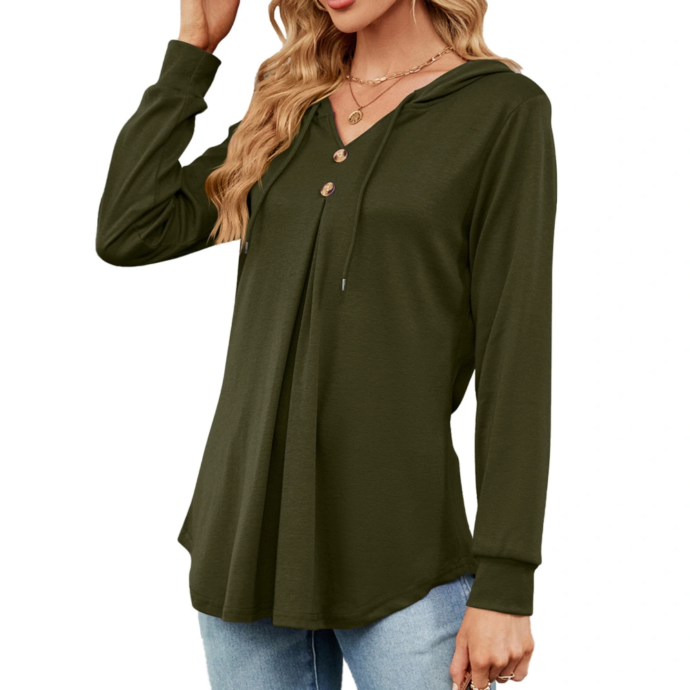 Women V Neck Long Sleeve Hoodies Autumn Winter Stylish Casual Loose Pure Color Drawstring Women Long Sleeve Pullover Tops OD Green M