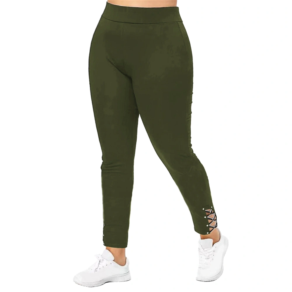 Women Skinny Pants Lace Up Cuff Slim Fit Comfy High Rise Pants Stretch Pants for Yaga Fitness OD Green XXL