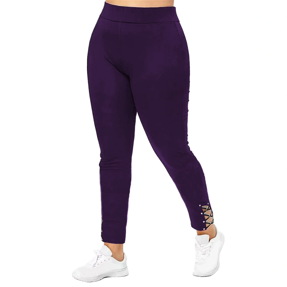 Women Skinny Pants Lace Up Cuff Slim Fit Comfy High Rise Pants Stretch Pants for Yaga Fitness Purple XL