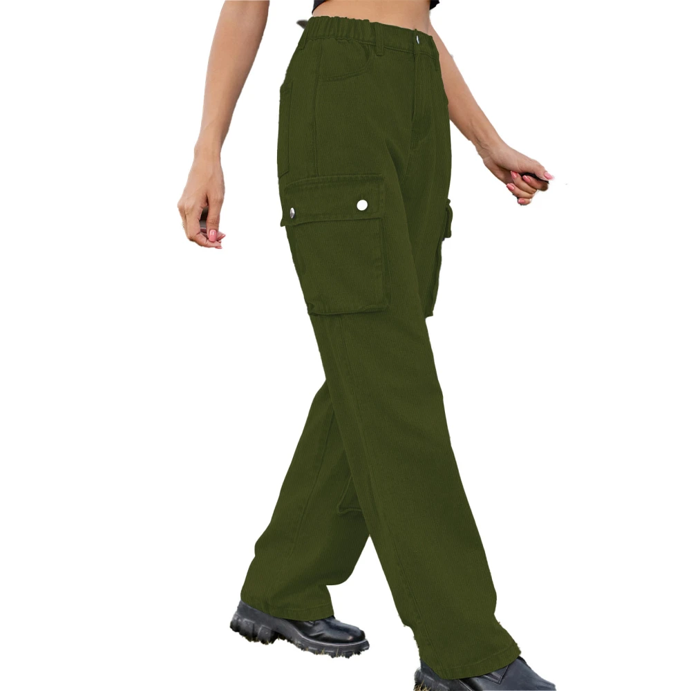 Women Multiple Pockets Pants Pure Color Comfy Loose Relaxed Fit Wide Straight Leg Pants OD Green XL