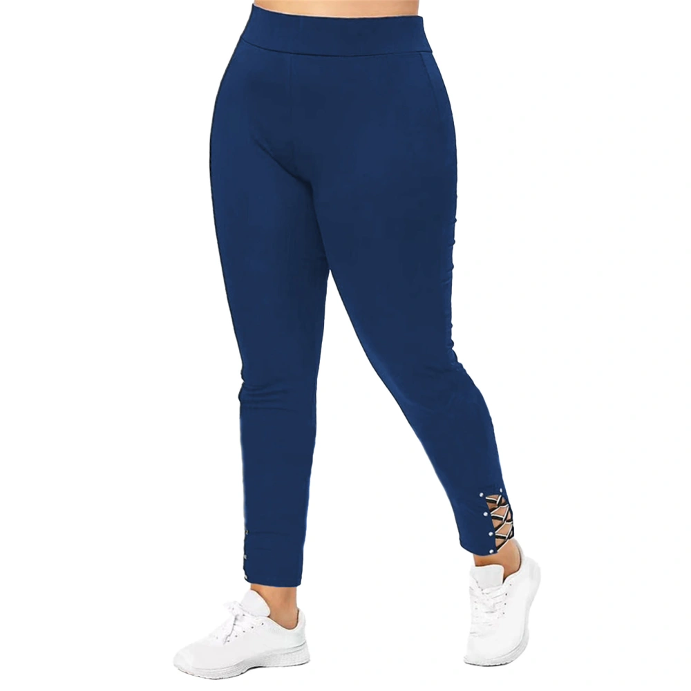 Women Skinny Pants Lace Up Cuff Slim Fit Comfy High Rise Pants Stretch Pants for Yaga Fitness Blue M