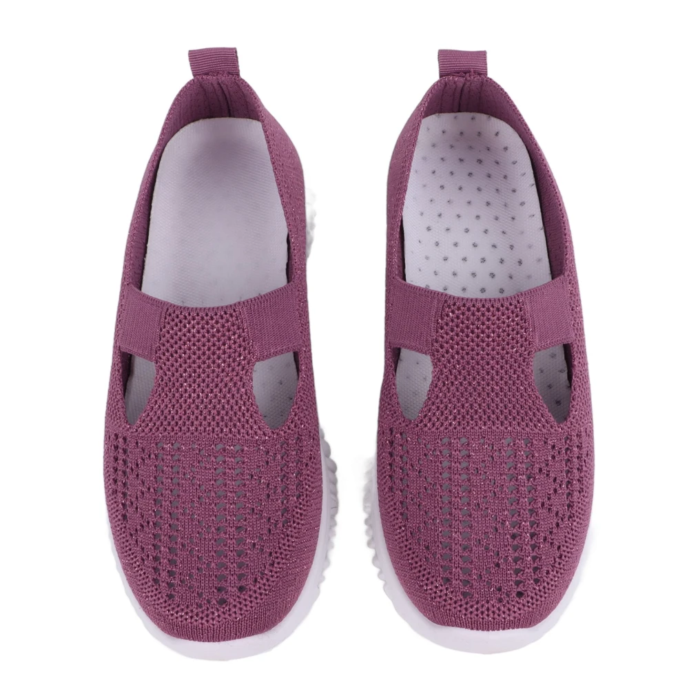 Women Soft Sole Knit Mesh Casual Shoes Breathable Hollow Round Toe Walking Shoes for Elderly Pink 37