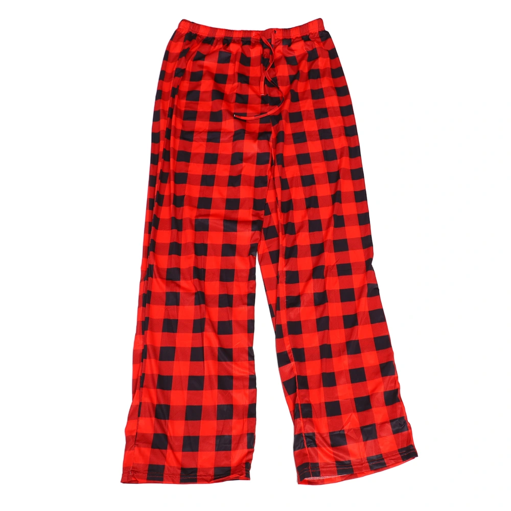 Women Pajama Pants Casual Comfortable Loungewear Plaid Pattern Drawstring Night Trousers Red L