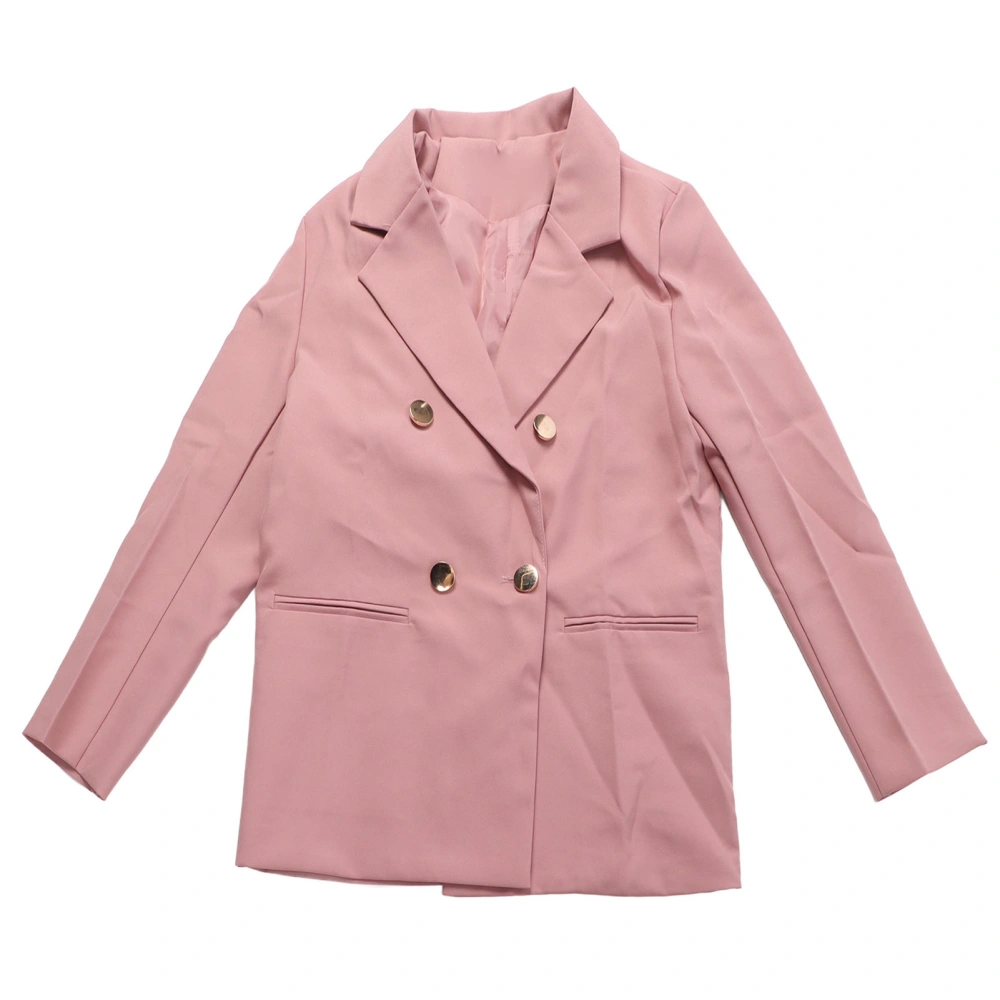 Woman Double Breasted Suit Coat Fashion Pure Color Long Sleeve Suit Jacket Casual Top Coat for Working Pink L